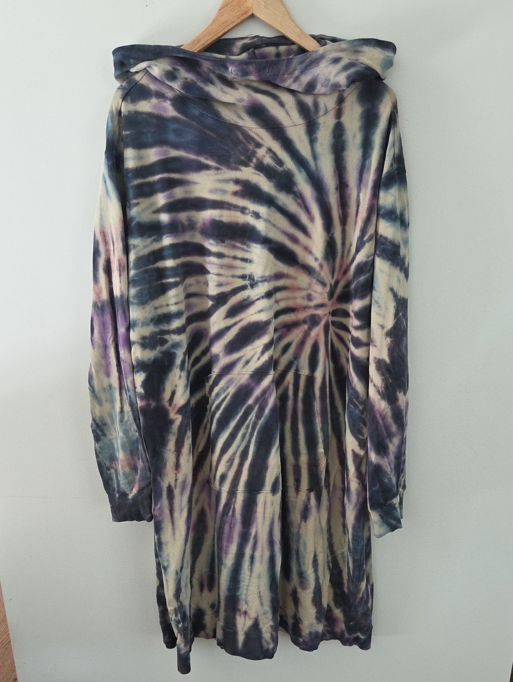 Torrid Tie-Dye Hooded Long Sleeve Dress in Purple and Cream